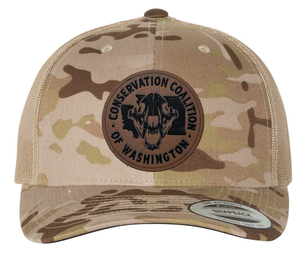 Tan Camo Curved Bill Trucker Hat – Conservation Coalition of Washington State